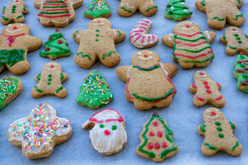 Close-up of homemade Christmas gingerbread cookies  