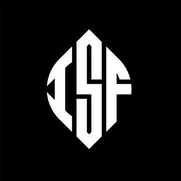ISF circle letter logo design with circle and ellipse shape. ISF ellipse letters with typographic style. The three initials form a circle logo. ISF circle emblem abstract monogram letter mark vector.