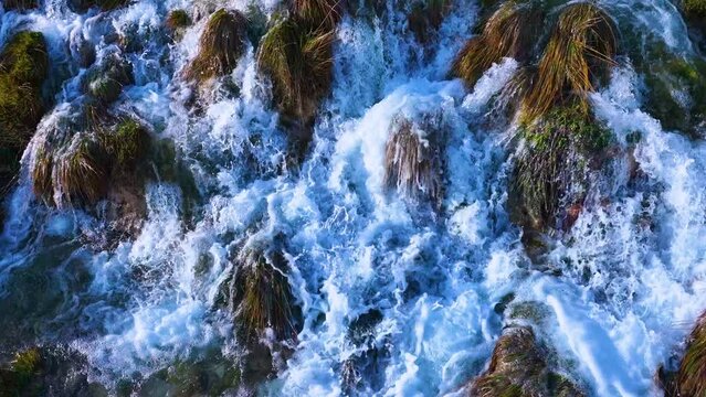 Villaescobedo waterfall in winter in the Las Loras Geopark. UNESCO. Town of Villaescobedo. Pamos region. Burgos province. Castile and Leon. Spain. Europe