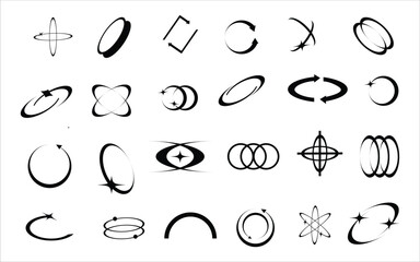 Set of Y2K bling retro elements and abstract brutalism shapes. Hipster graphic objects for logo, icon, web design. Modern vector illustration isolated on white background