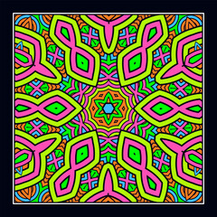 An original ornament for a square scarf, tablecloth, wall panel or any other decorative object. Contrasting color palette. Version No. 8. Vector illustration