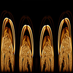 golden brown repeated art-deco style motif on black background