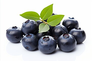 Fresh and delicious ripe huckleberry berries prominently showcased on a pristine white background