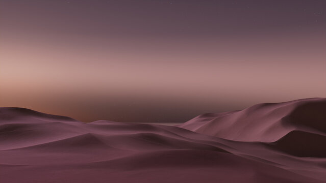 Undulating Sand Dunes form a Peaceful Desert Landscape. Sunset Background with Natural Gradient Sky.