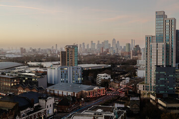 London sunset. View on the business modern district