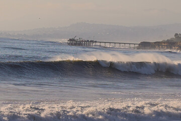 Surfing giant waves at Rincon point in California