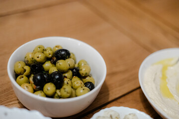 green olives on a table