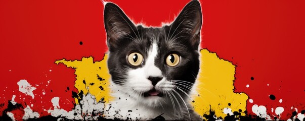 Cat on a red background with a white spot