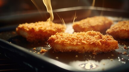 Chicken cutlets are frying inside of stove