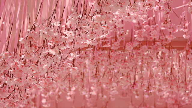 Close-up photo for background material of outdoor decoration with cherry blossom motif