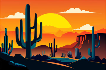 Cactus in the desert. vektor illustation