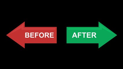 video animation icon arrows with words before and after buttons, on a transparent background with zero alpha channel