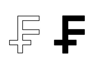 Obraz premium Swiss franc currency outline icon collection or set. French Switzerland franc coin Thin vector line art 