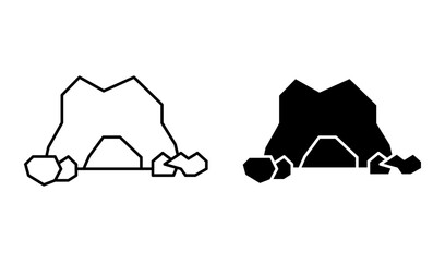 cave outline icon collection or set. hill rock caving mine Thin vector line art
 - obrazy, fototapety, plakaty
