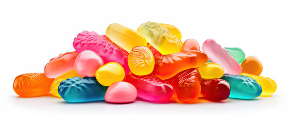 Jelly candies in various colors on white background. - Powered by Adobe