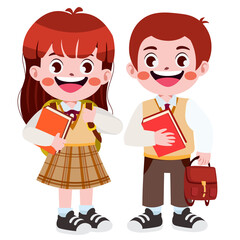 Happy cute children in school uniform