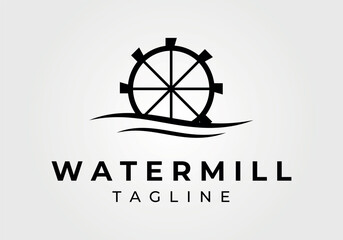 Fototapeta premium water mill logo concept vector icon illustration vintage design