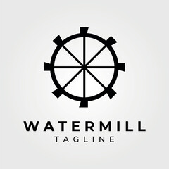 water mill logo vector vintage illustration design , icon, concept, simple and minimalist - obrazy, fototapety, plakaty