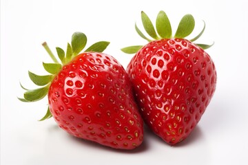 Fresh and juicy ripe strawberries   closeup of succulent red berries isolated on white background