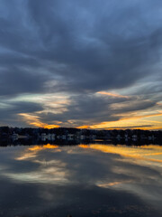 Beautiful lake with reflections in the water at sunset with spectacular colors. landscape photography