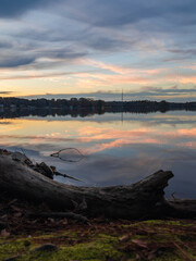 Beautiful lake with reflections in the water at sunset with spectacular colors. landscape photography