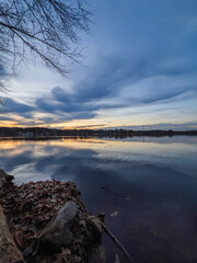 Beautiful lake with reflections in the water at sunset with spectacular colors. landscape photography
