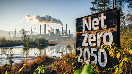 The concept of a natural environment, neutrality, and net zero. The idea of a long-term strategy for climate neutrality sets global goals, with a focus on a green economy and central networks. - obrazy, fototapety, plakaty