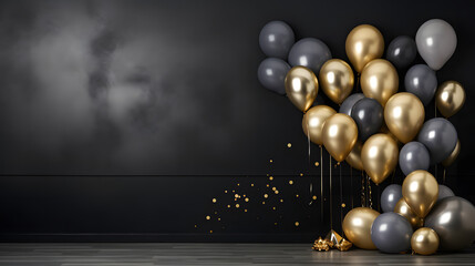 Chic Grey and Golden Balloons in Luxurious Setting