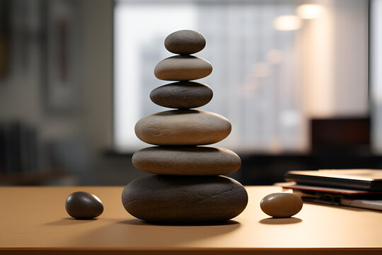 Zen stones on a wooden table background