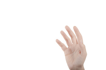 Human hand drowning isolated on transparent png background with clipping paths. Gesture hand concept. Halloween theme. Help sign. - obrazy, fototapety, plakaty