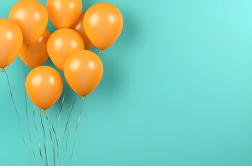 Cheerful Assortment of Orange Balloons on Turquoise with Space for Text