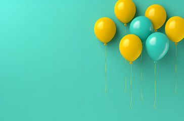 Bright and Festive Balloons on a Turquoise Scene with Area for Text