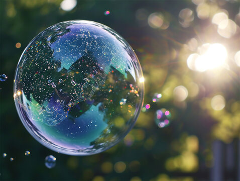Close-up of a flickering soap bubble .