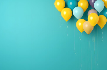 Party Balloons on a Vibrant Turquoise Backdrop with Room for Text