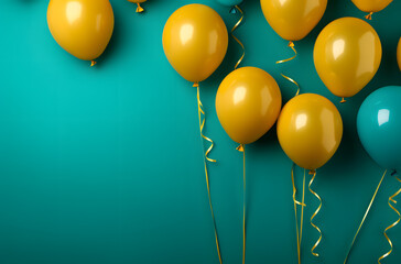 Joyful Yellow Balloons on a Blue-Green Background with Space for Text