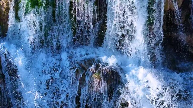 Villaescobedo waterfall in winter in the Las Loras Geopark. UNESCO. Town of Villaescobedo. Pamos region. Burgos province. Castile and Leon. Spain. Europe