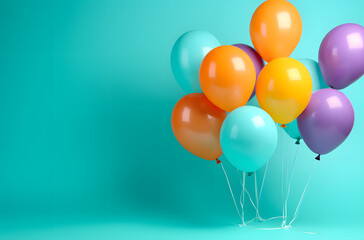 Orange Balloons on a Turquoise Background with Space for Message