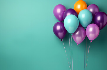 Festive Balloons on Bright Turquoise Backdrop with Room for Text