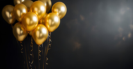 Gold Balloon Celebration Background with Copy Space