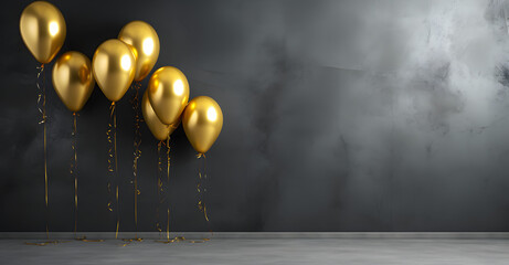 Elegant Gold Balloon Arrangement on Dark Backdrop with Text Space