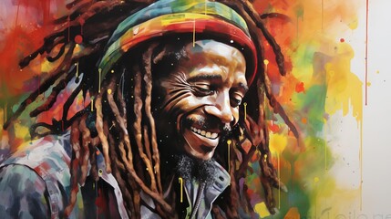 portrait of someone wearing a rastafarian hat, dreadlocks, vibrant colors and energy of reggae music - obrazy, fototapety, plakaty