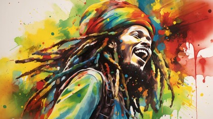 portrait of someone wearing a rastafarian hat, dreadlocks, vibrant colors and energy of reggae music - obrazy, fototapety, plakaty