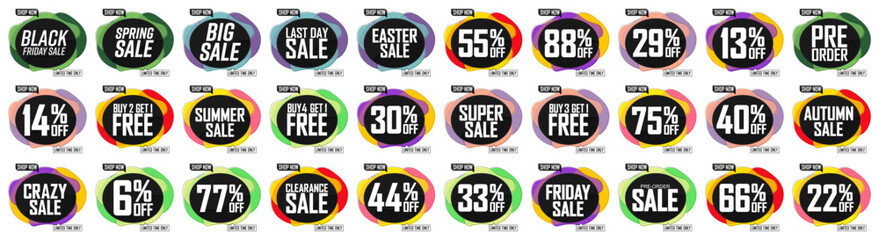 Sale banners design template, set discount tags, great promotion, vector illustration