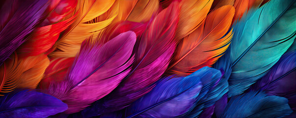 Rainbow colorful feathers background.