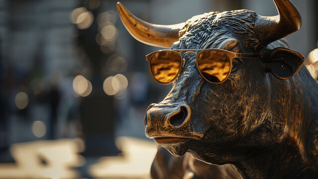 exchange cool bull on wallstreet, market concept  - attack rise chart