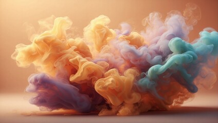 Lush pastel orange smoke forms soft waves, creating a tranquil abstract particle effect with a...