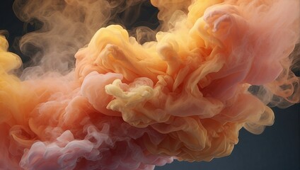 Vibrant pastel orange smoke with intricate swirling patterns against a dark background, showcasing a dynamic and fluid abstract particle effect with subtle gradations of color.