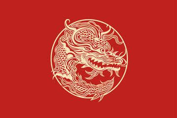 Vector gold china dragon symbol logo sticker label