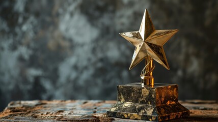Vintage gold star trophy against a dark textured background