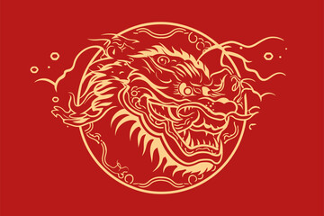 Vector gold china dragon symbol logo sticker label